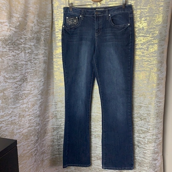 EARL Jeans dark blue wash Embellished straight leg jeans size 10 - Picture 2 of 13